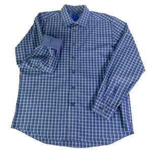 Egara Shirt Mens Button Up Non Iron‎ Blue Plaid Cotton Preppy Work Size XL